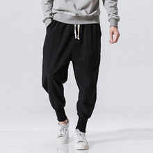 画像をギャラリービューアに読み込む, メンズ100%コットンドローストリングソリッドカラーカサウルパンツ