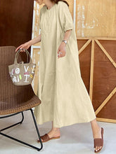 画像をギャラリービューアに読み込む, ソリッドカラーOネックパフスリーブプレーンカジュアルサイドポケットホリデーマキシドレス