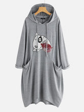 画像をギャラリービューアに読み込む, カジュアルな漫画プリント犬ポケット長袖フード付きドレス