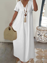 画像をギャラリービューアに読み込む, ホリデーレースデザインVネック半袖カジュアルマキシドレス