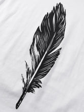 画像をギャラリービューアに読み込む, メンズフェザープリントコットン通気性ラウンドネックカジュアル半袖Tシャツ