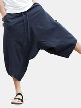 画像をギャラリービューアに読み込む, メンズカジュアルフォールドカラー100%コットンドローストリングルーズフィットカーフ丈パンツ