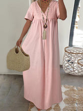 画像をギャラリービューアに読み込む, ホリデーレースデザインVネック半袖カジュアルマキシドレス