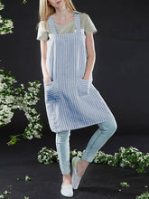画像をギャラリービューアに読み込む, S-5XL日本人女性カジュアルクロスストラップストライプポケットピナフォアドレス