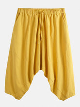 画像をギャラリービューアに読み込む, メンズカジュアルフォールドカラー100％コットンドローストリングルーズフィットカーフ丈パンツ
