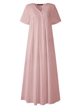 画像をギャラリービューアに読み込む, ホリデーレースデザインVネック半袖カジュアルマキシドレス
