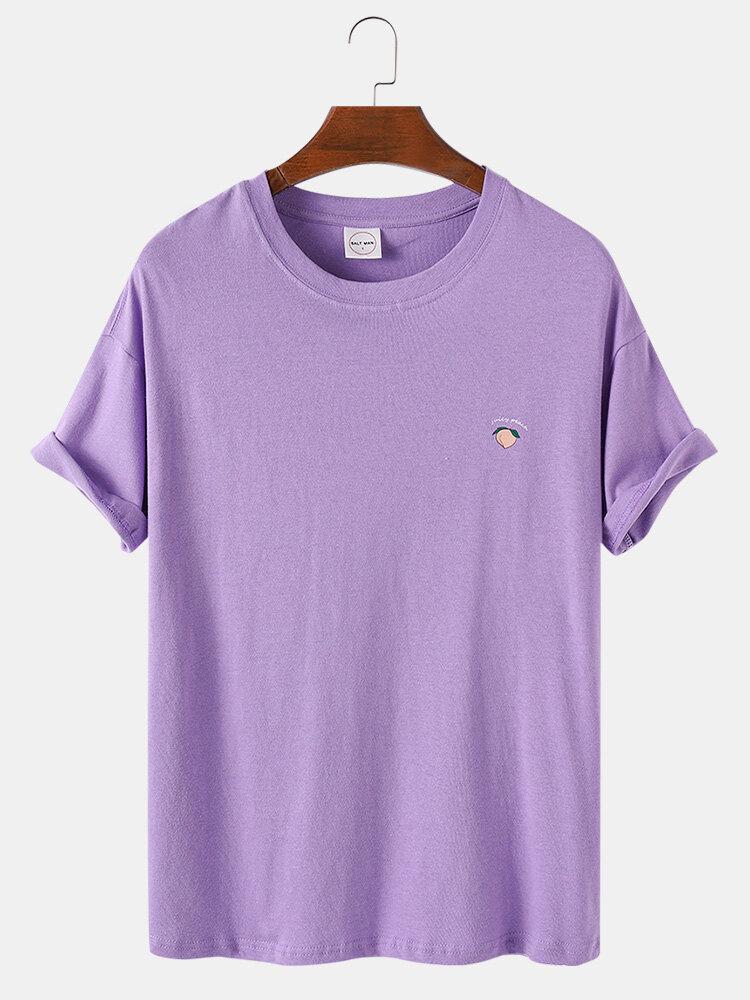 メンズコットンソリッドカラー通気性＆ライトカジュアルOネックTシャツ