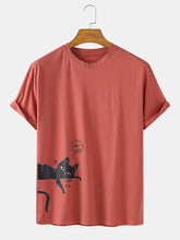 画像をギャラリービューアに読み込む, コットン漫画猫プリントコットンクルーネックベーシック半袖Tシャツ
