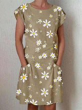 画像をギャラリービューアに読み込む, フラワープリント半袖膝丈ポケットカジュアルドレス
