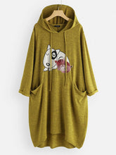 画像をギャラリービューアに読み込む, カジュアルな漫画プリント犬ポケット長袖フード付きドレス
