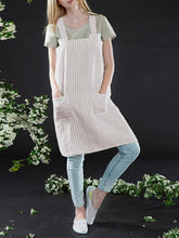画像をギャラリービューアに読み込む, S-5XL日本人女性カジュアルクロスストラップストライプポケットピナフォアドレス
