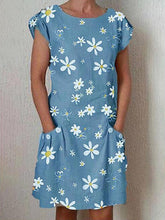 画像をギャラリービューアに読み込む, フラワープリント半袖膝丈ポケットカジュアルドレス
