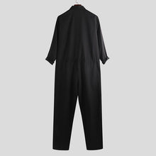 画像をギャラリービューアに読み込む, メンズカジュアルロンパース長袖ジャンプスーツスタンドカラーミリタリーオーバーオールカーゴパンツ
