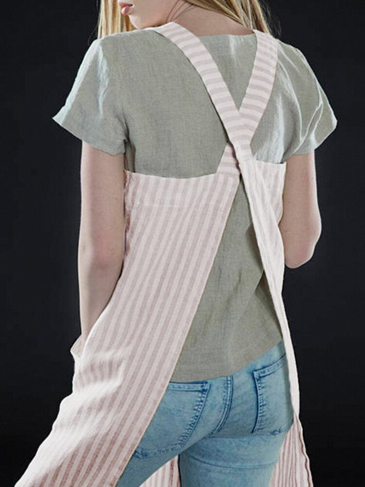 S-5XL日本人女性カジュアルクロスストラップストライプポケットピナフォアドレス