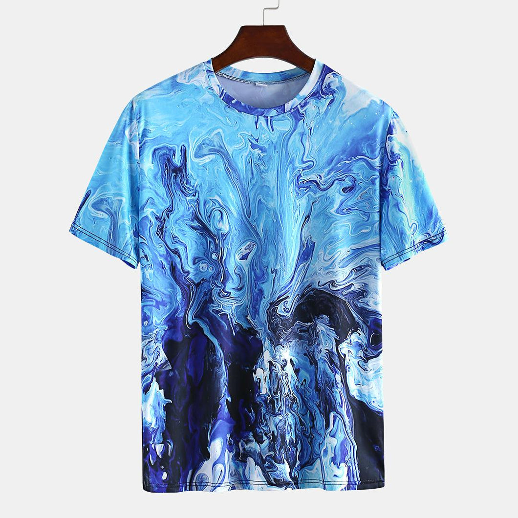 メンズサマー3Dプリントクルーネック半袖カジュアルTシャツ