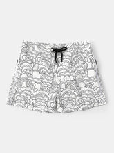 画像をギャラリービューアに読み込む, ブラック＆ホワイトグラフィティプリントメッシュライニングビーチショーツジッパーポケット付き軽量ショーツ
