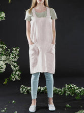 画像をギャラリービューアに読み込む, S-5XL日本人女性カジュアルクロスストラップストライプポケットピナフォアドレス
