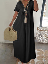 画像をギャラリービューアに読み込む, ホリデーレースデザインVネック半袖カジュアルマキシドレス
