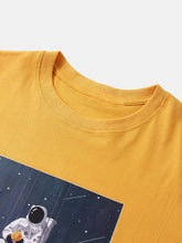 画像をギャラリービューアに読み込む, コットンスペース宇宙飛行士プリントラウンドネック半袖ルーズTシャツ
