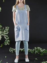 画像をギャラリービューアに読み込む, S-5XL日本人女性カジュアルクロスストラップストライプポケットピナフォアドレス
