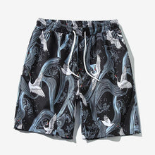 画像をギャラリービューアに読み込む, メンズクレーンプリントドローストリングビーチハワイアンショーツ
