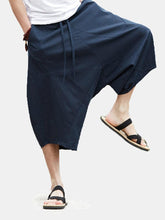 画像をギャラリービューアに読み込む, メンズカジュアルフォールドカラー100％コットンドローストリングルーズフィットカーフ丈パンツ
