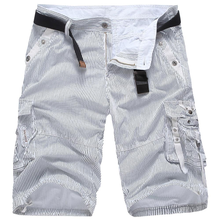 画像をギャラリービューアに読み込む, メンズアウトドアカジュアルストライプコットンカーゴショーツ
