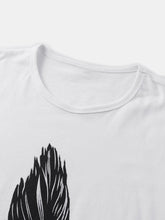 画像をギャラリービューアに読み込む, メンズフェザープリントコットン通気性ラウンドネックカジュアル半袖Tシャツ
